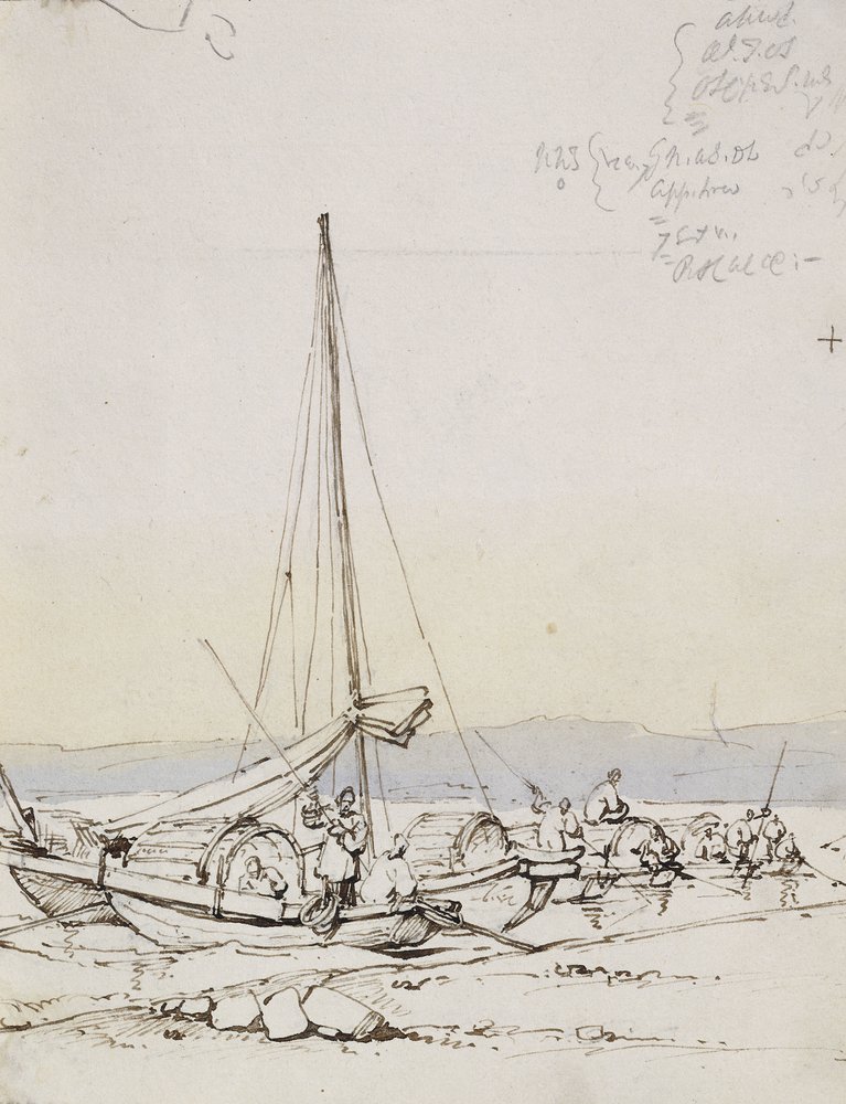 Bateaux Tanka sur le rivage - George Chinnery
