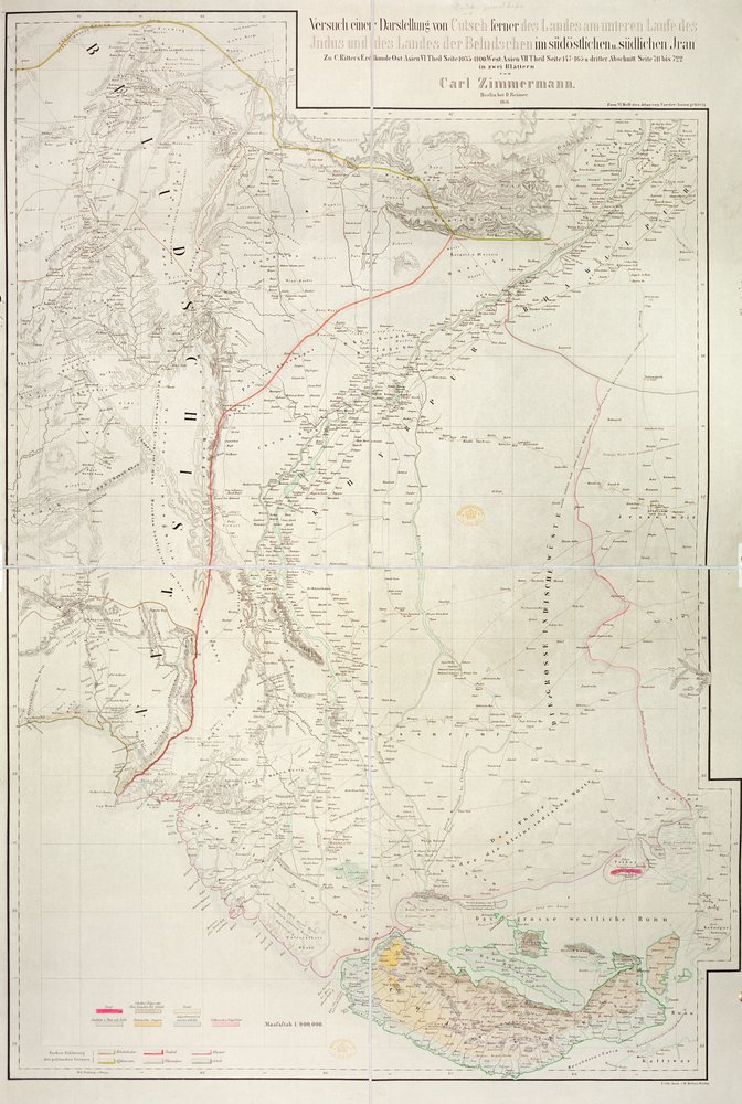 Carte de la région de Cutch en Inde et de sa frontière avec le Baloutchistan voisin, par Carl Zimmerman, 1851 - German School