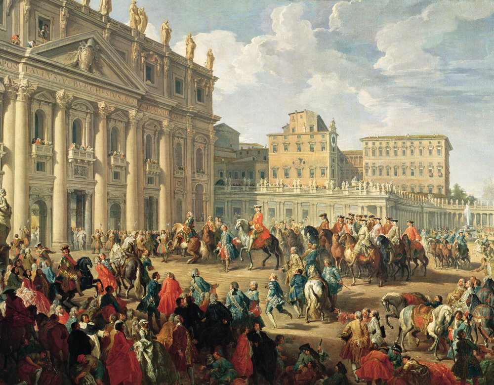 Charles de Bourbon visitant le pape Benoît XIV à Saint-Pierre, Rome, 1745 - Giovanni Paolo Pannini