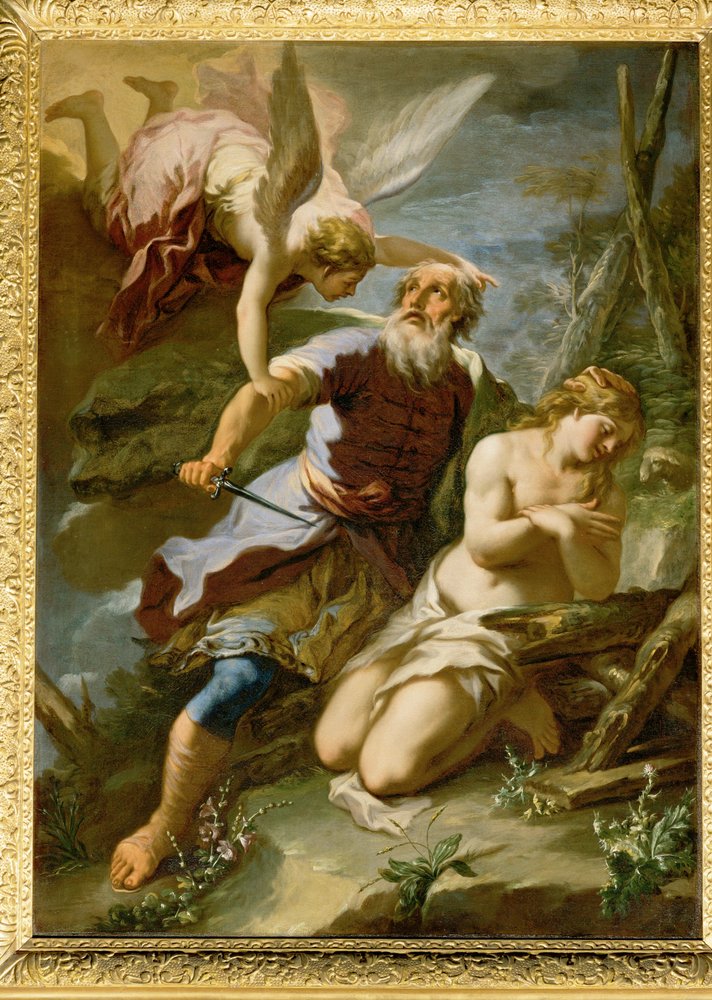 Abraham se prépare à sacrifier Isaac (peinture sur toile) - Giulia Lama