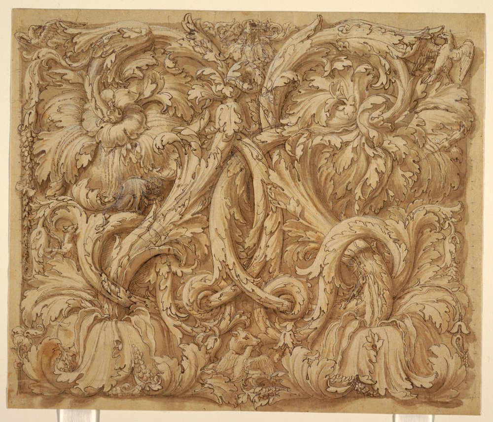 Conception pour rinceaux d'acanthe avec animaux et oiseaux