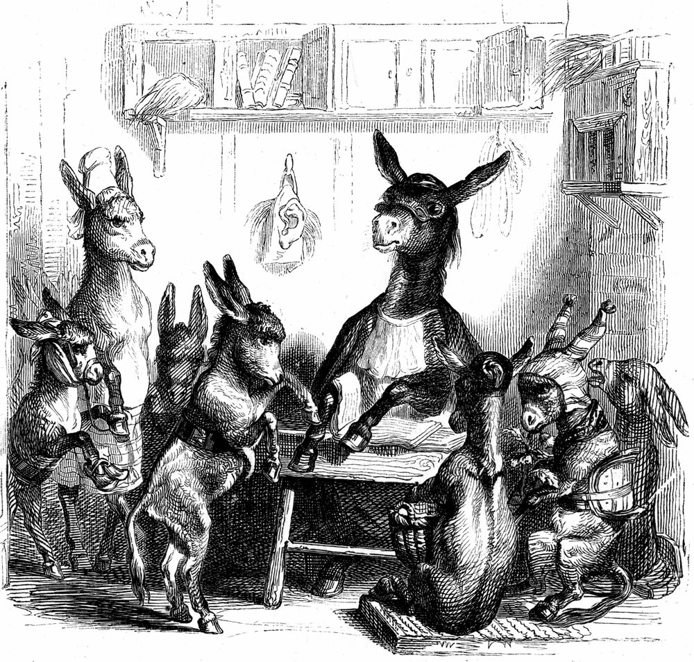 Scène de "Les animaux peints par eux-mêmes - Vie privée et publique des animaux" écrit par Balzac - Grandville (1803-47)