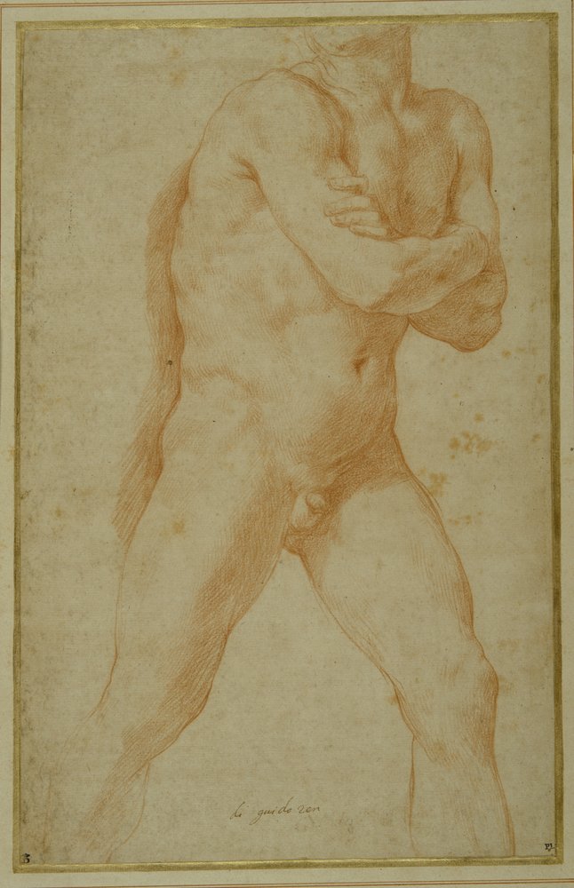 Homme nu marchant en avant, les bras croisés et regardant par-dessus son épaule droite - Guido Reni