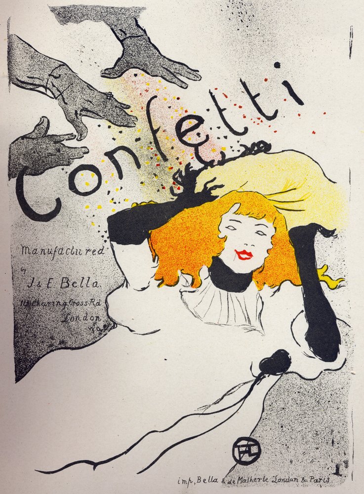 Économie. Confettis en papier par Bella Manufacture. Affiche par Henri de Toulouse Lautrec, Angleterre, vers 1894. (affiche) - Henri de Toulouse-Lautrec