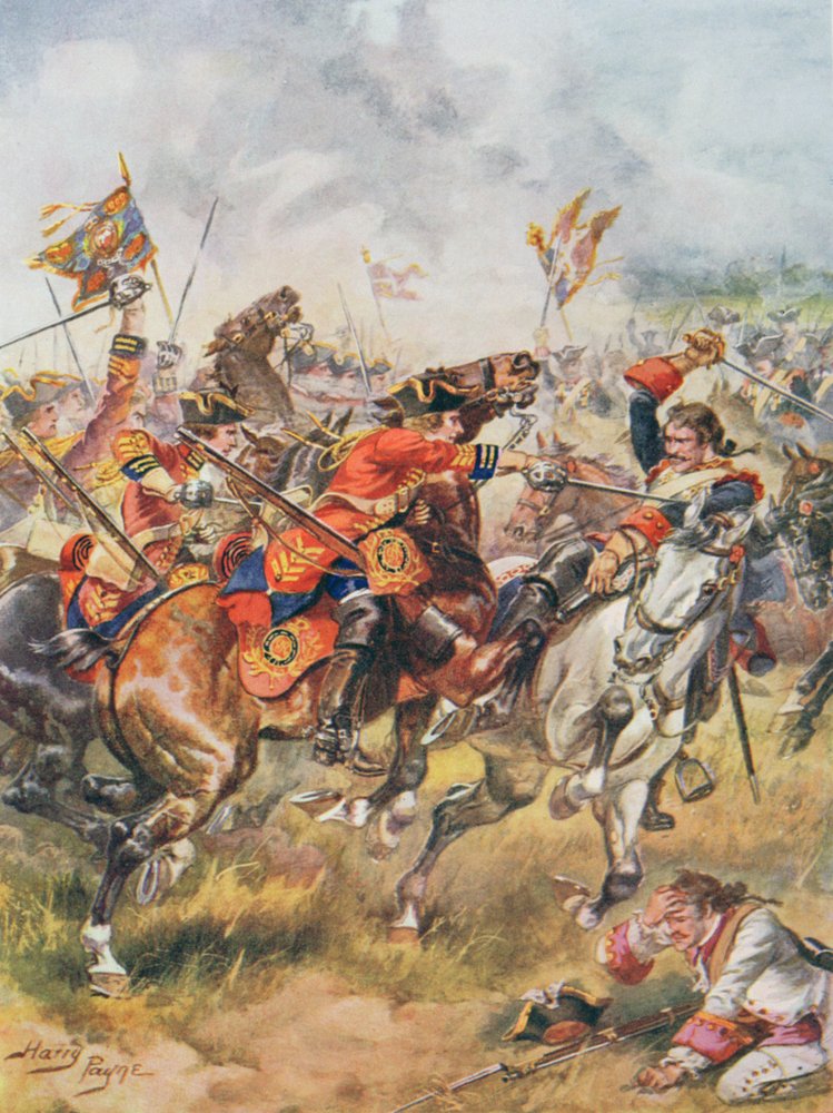 Charge des Third Dragoons, illustration tirée de «Glorious Battles of English History» par le major C.H. Wylly, années 1920 - Henry A. Payne