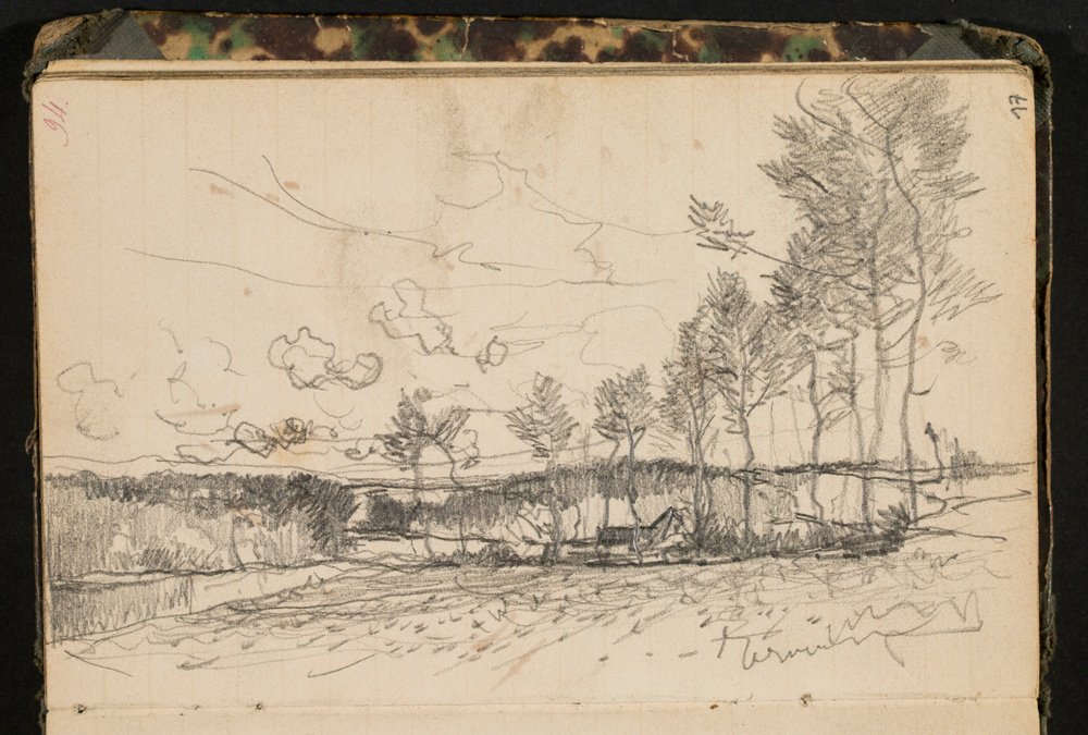 Paysage avec des arbres et une ferme, page d