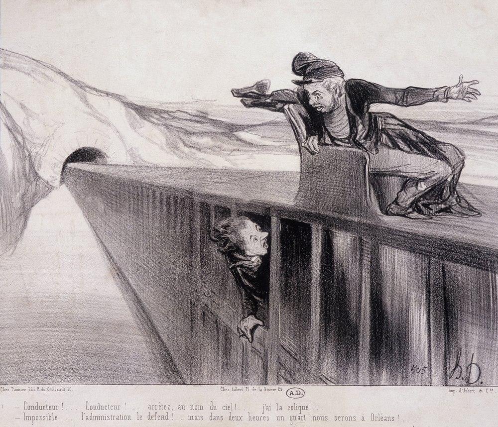 Dessin humoristique de Daumier « Les Chemins de Fer », sd. 19e siècle - Honoré Daumier