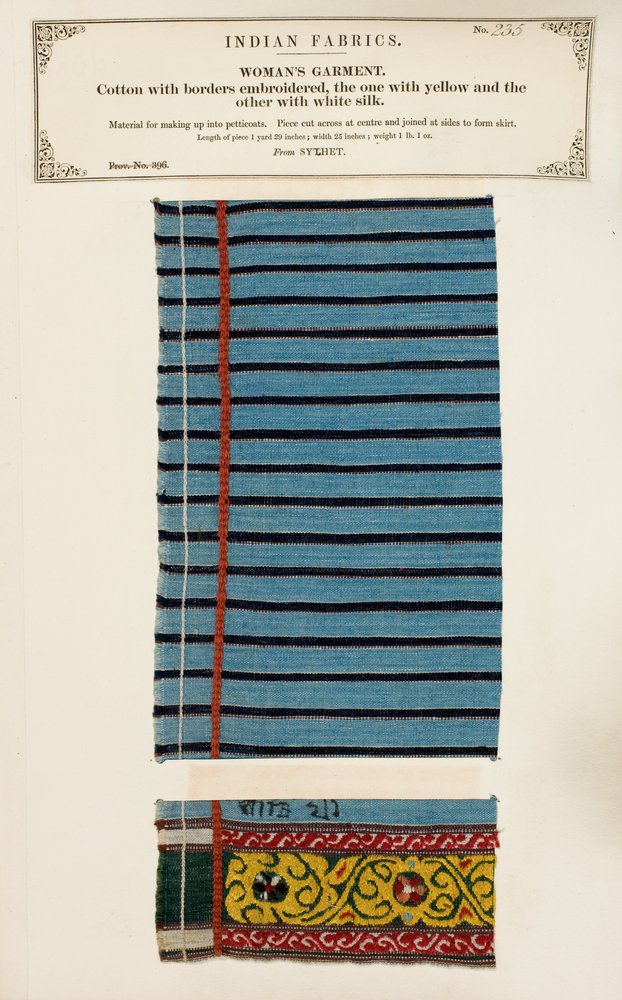 Échantillon de coton brodé de soie blanche et jaune de Sylhet, de The Collection of the Textile Manufacturers of India, par John Forbes Watson, publié en 1866 - Indian School
