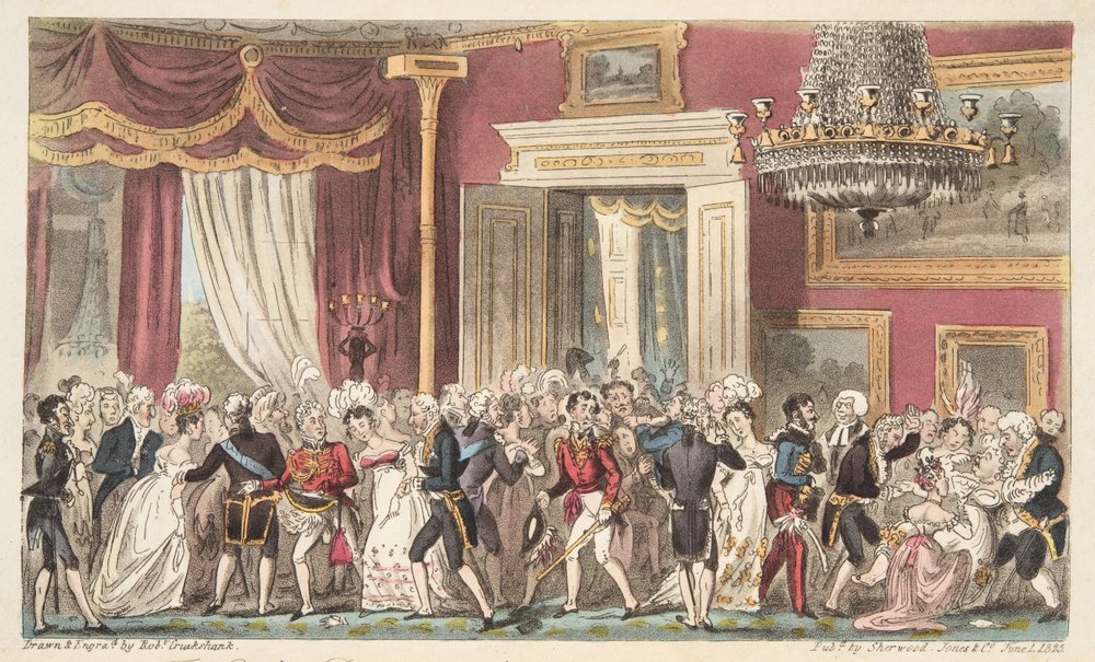 La soirée dans la salle circulaire; ou une bousculade au Carlton Palace, de The English Spy, pub. 1824 - Isaac Robert Cruikshank