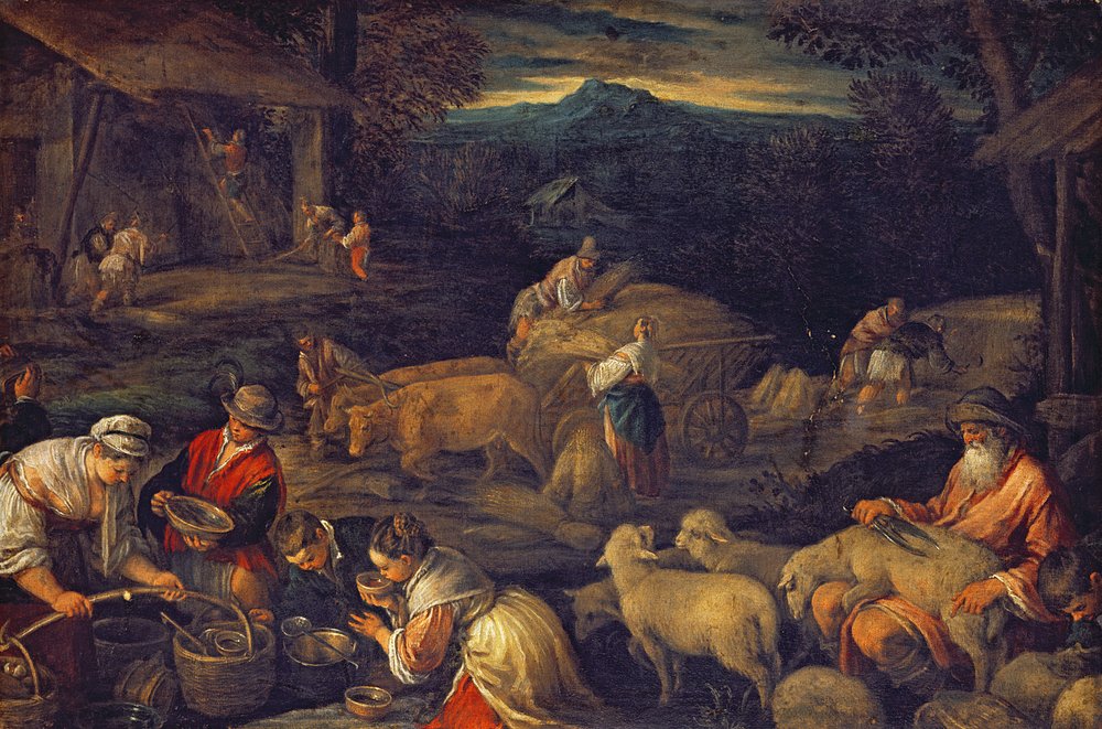 Intérieur de ferme ou Tonte des moutons - Jacopo Bassano