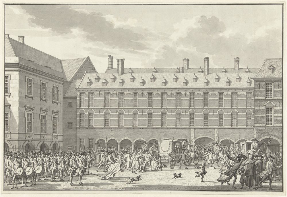 Émeutes lorsque les députés de Dordrecht passent par la porte du Stadhouder au Binnenhof, 1786 - Jan Bulthuis