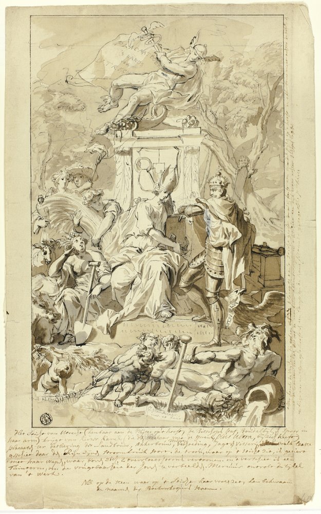 Conception pour la page de titre : Allégorie de la soumission de la ville d'Utrecht à l'empereur Charles V - Jan Wandelaar