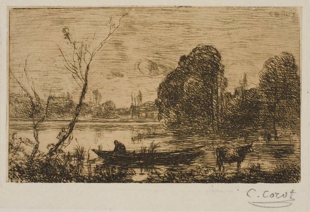 Ville-d'Avray : étang avec batelier, le soir - Jean-Baptiste-Camille Corot