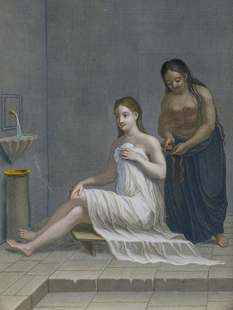Jeune fille turque, se faisant tresser les cheveux dans les bains, XVIIIe siècle - Jean-Baptiste Haussard