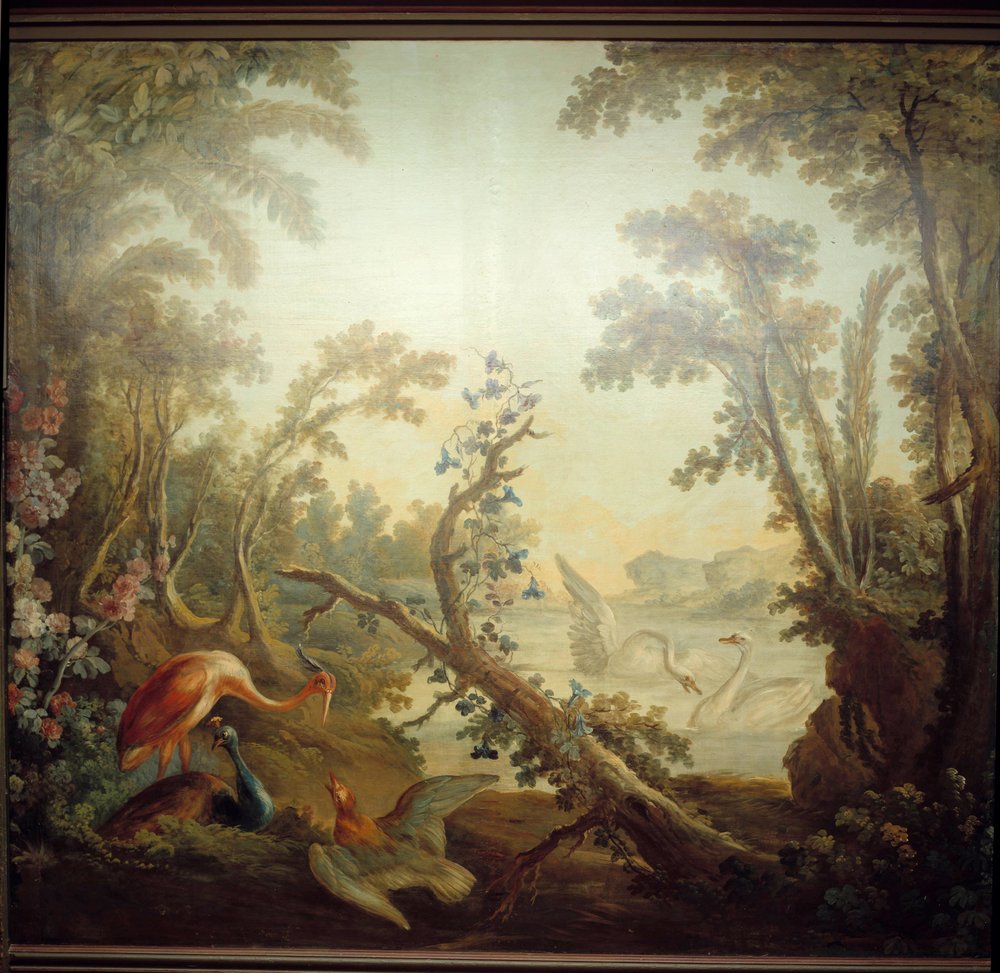 Enseigne de salon Marteau : paysage de cygne. Jean Baptiste Huet (1745-1811) et Jean Honoré Fragonard (1732-1806) - Jean-Honore Fragonard