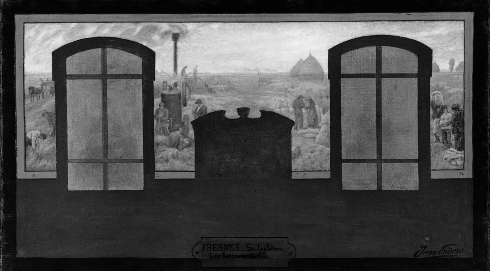 Esquisse pour la mairie de Fresnes : Sur le plateau - Les batteurs de blé, en 1905 - Jean Joseph Enders
