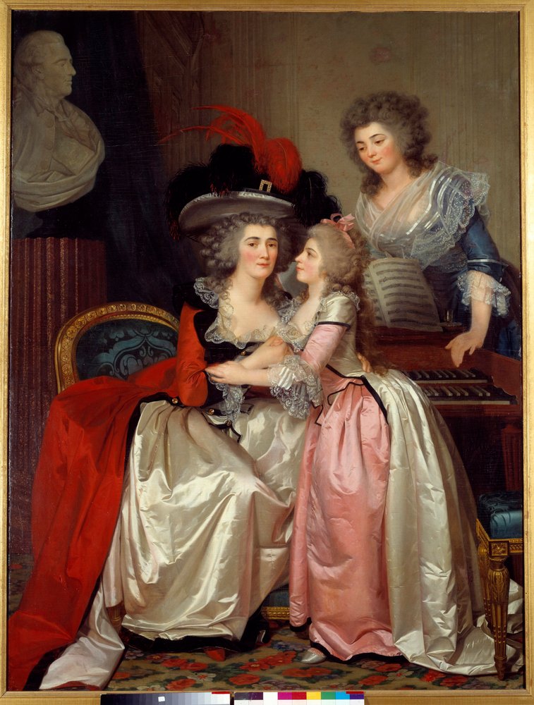 Portrait de famille (famille de la noblesse, une mère, une fille et un suivant) - Jean-Laurent Mosnier