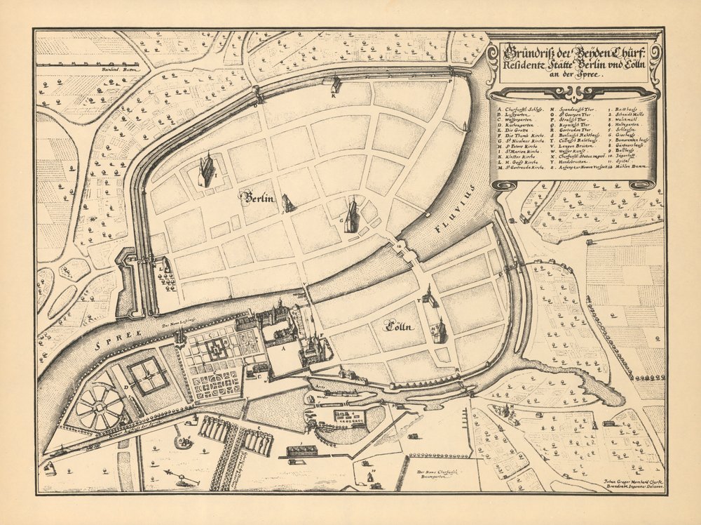 Carte de Berlin et Coelln, 1652 - Johann Gregor Memhardt