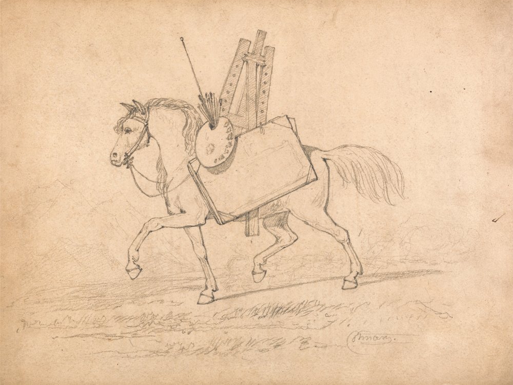 Cheval chargé de matériel d