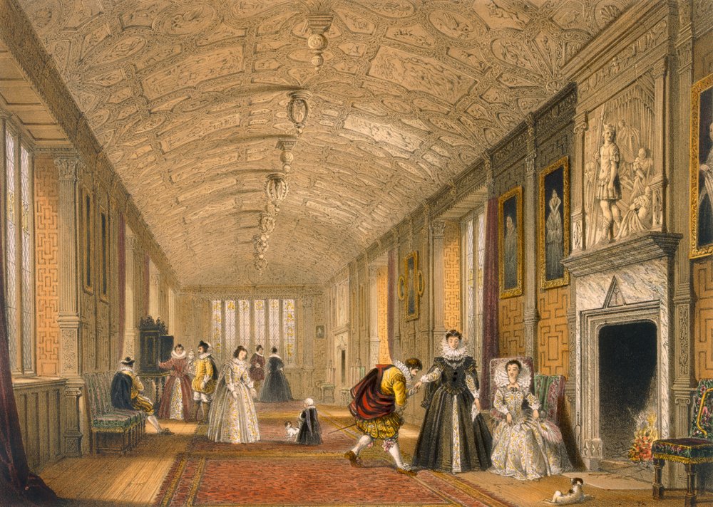 La Longue Galerie à Lanhydrock, Cornwall, 1600, de Architecture du Moyen Âge, publié en 1838 - Joseph Nash