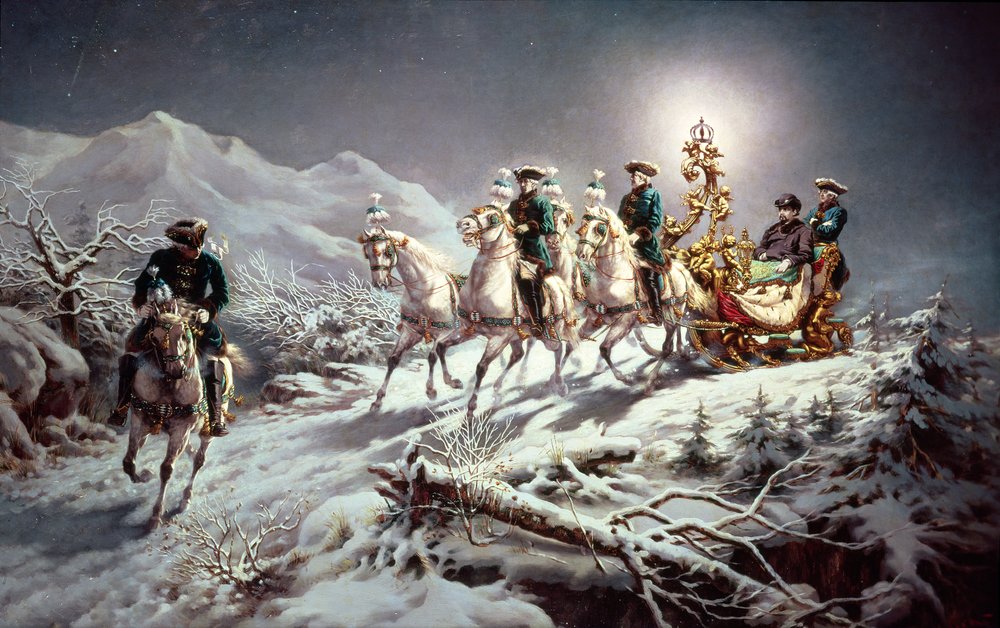 Ludwig II (1845-86) de Bavière en traîneau de nuit de Neuschwanstein à Linderhof, 1888 - Karl Gottlieb Wenig