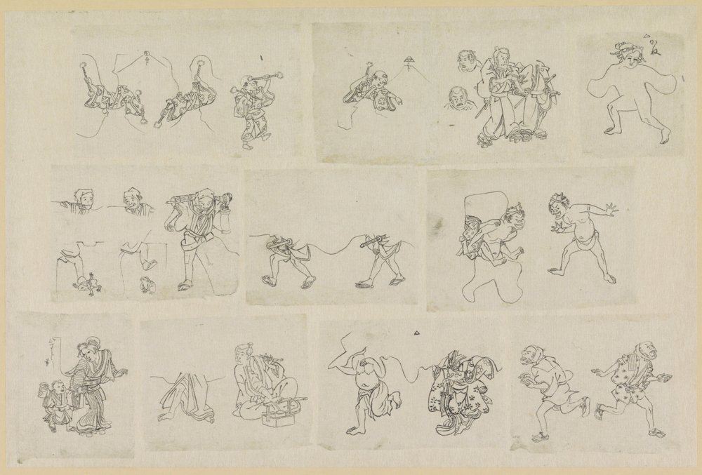 Onze différentes représentations de personnes - Katsushika Hokusai (possibly)