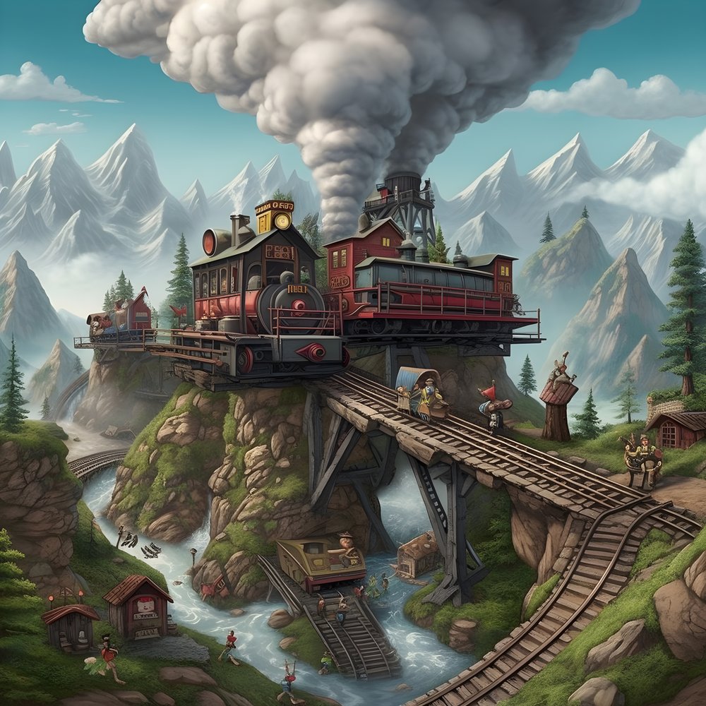 mini-train avec 3 wagons et locomotive de 1900 avec 6 enfants jouant sur le train 3 - Kurt Heppke