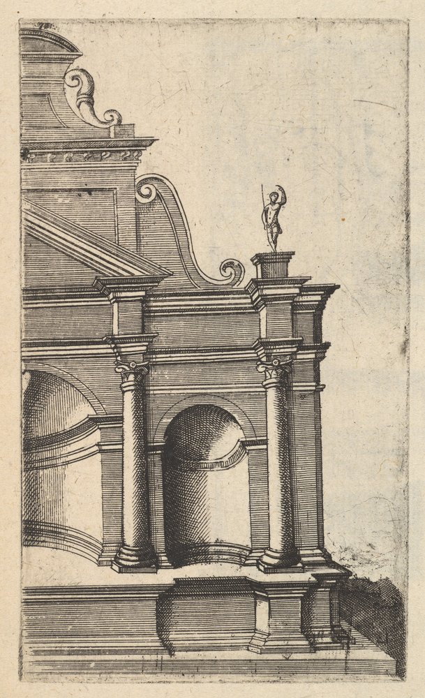 Vue partielle d'un monument [Mercurii Templum] de la série 'Ruinarum variarum fabricaru - Lambert Suavius