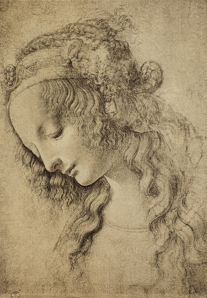Étude pour la tête de Madeleine, dessin de Léonard de Vinci, Cabinet des dessins et des estampes, galerie des Offices, Florence - Leonardo da Vinci