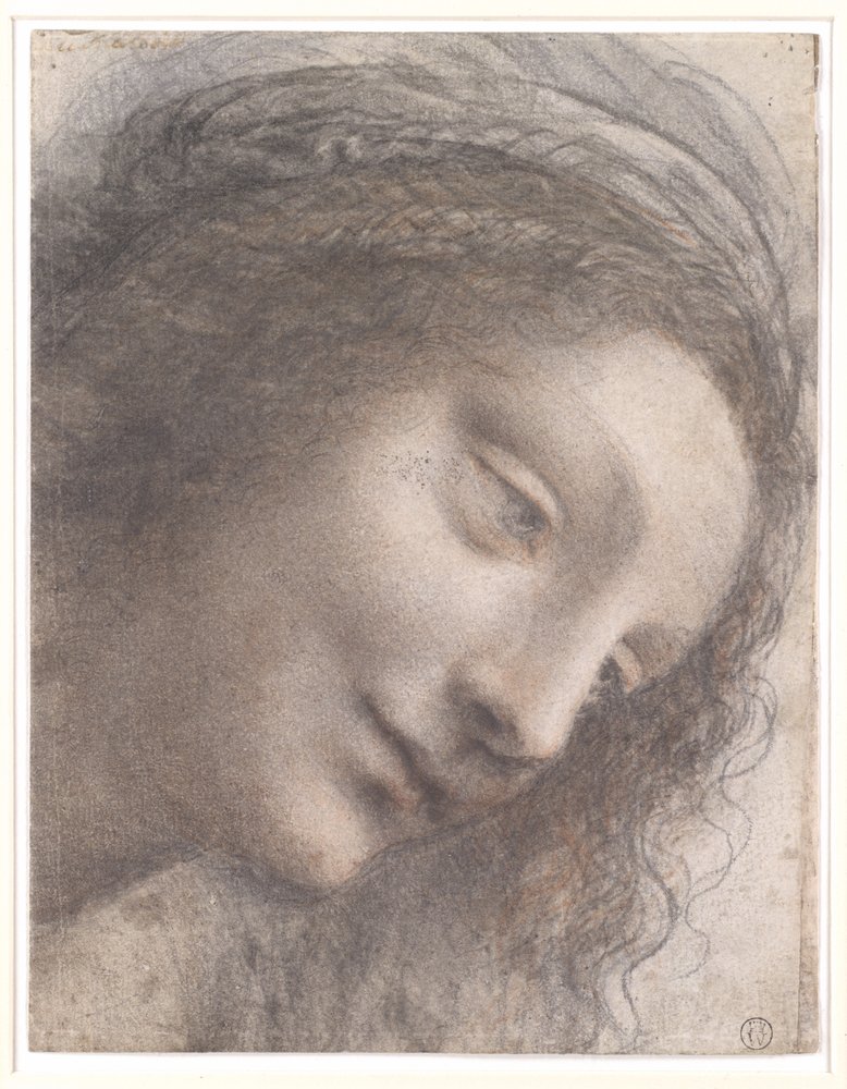 La tête de la Vierge vue de trois quarts, tournée vers la droite - Leonardo da Vinci
