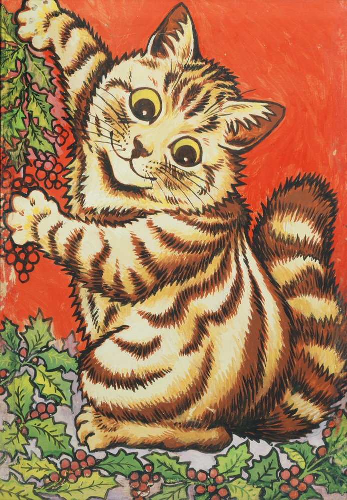 Carte De Noël Traditionnelle (mignonne) Du Chat – 20,3 X 15,2