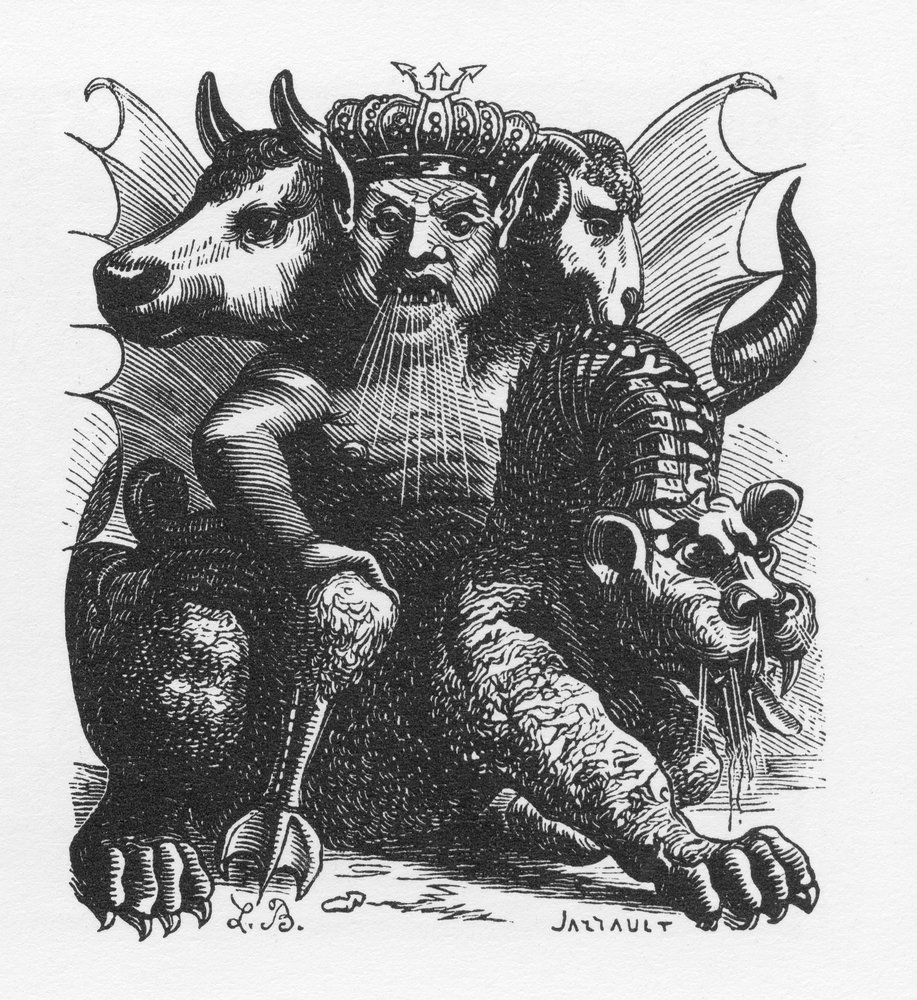 Asmodée, démon de la Bible - Asmodée ou Ashmedai, roi des démons - dans le « Dictionnaire infernal » de Collin de Plancy - gravure de L. Breton, Paris - Louis Le Breton