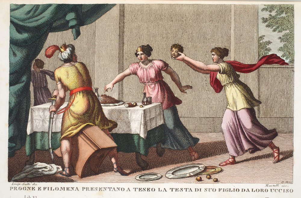 Procné, Philomèle et Térée devenus fous, livre VI, illustration des Métamorphoses d'Ovide, Florence, 1832 - Luigi Ademollo