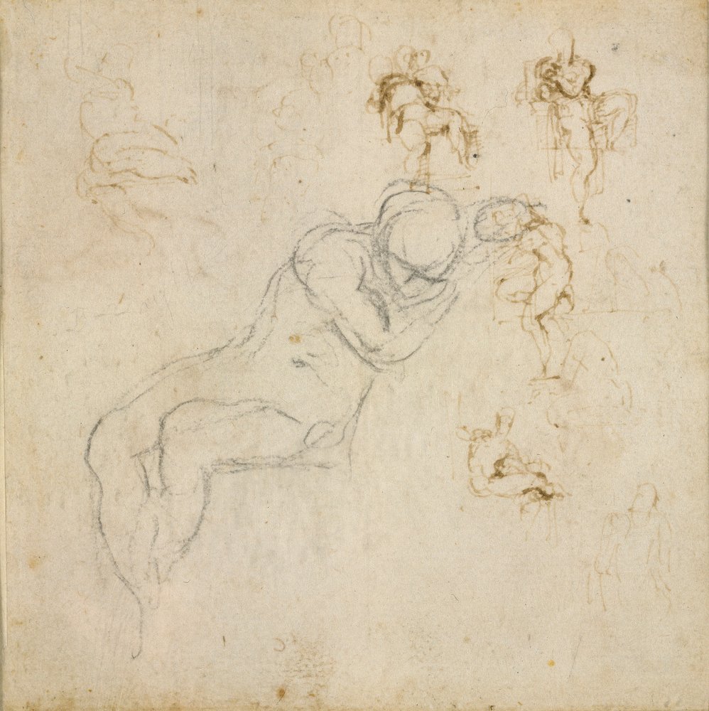 Recto : Huit études de figures. Verso : Étude de figure, vers 1490-1560 - Michelangelo Buonarroti