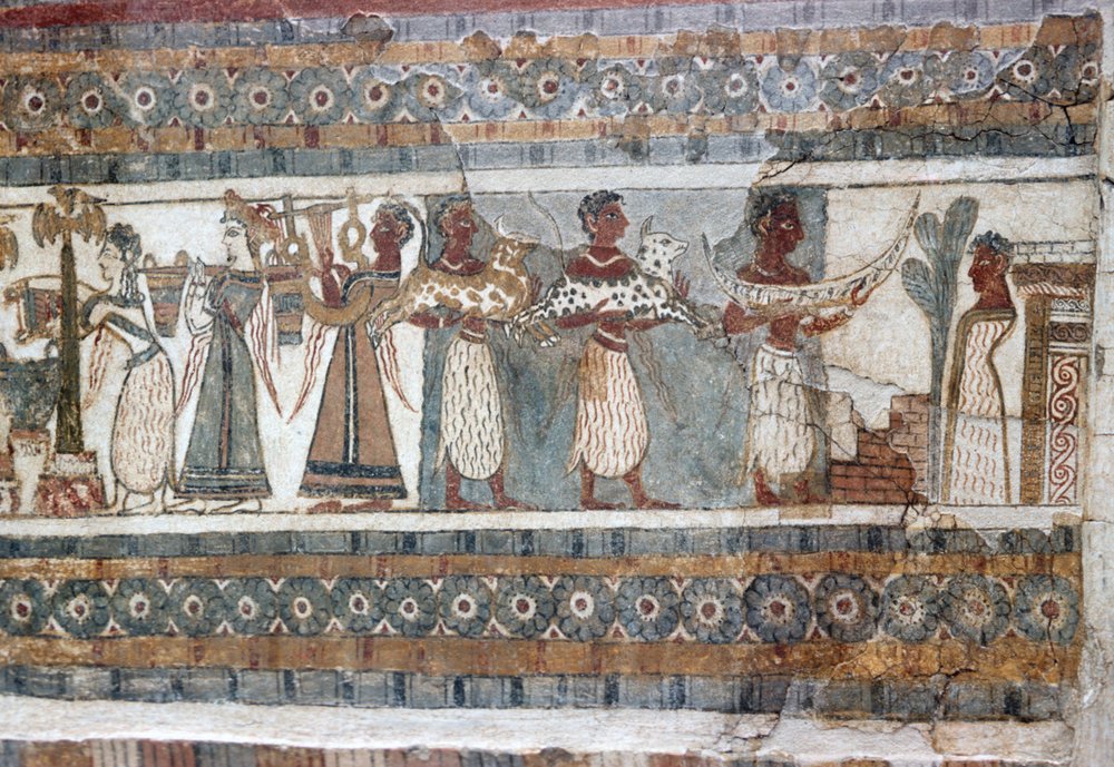 Détail, fresque sur un sarcophage provenant de Hagia Triada - Minoan