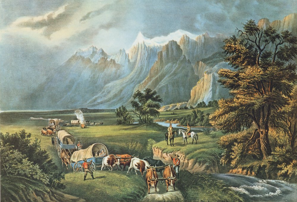 Les montagnes Rocheuses : des émigrants traversant les plaines, 1866 - N. and Ives, J.M. Currier
