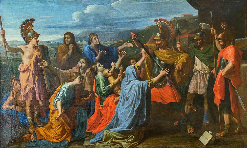 Coriolan persuadé par sa famille d'épargner Rome Veturia aux pieds de ...