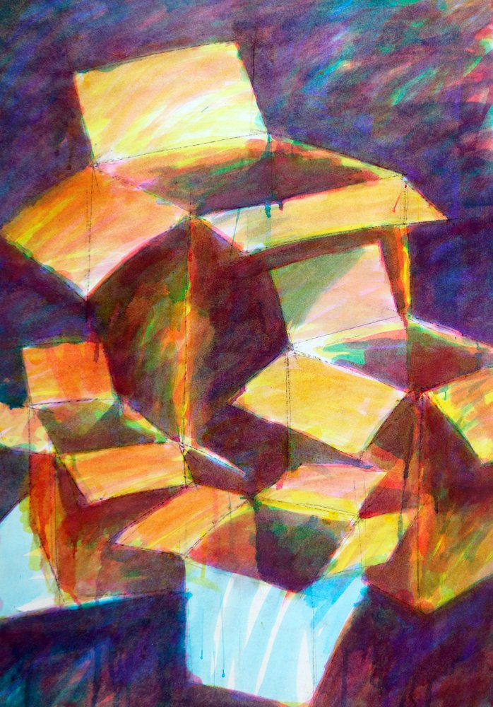 Boîtes, 2024 (aquarelle sur papier) - Paul Powis