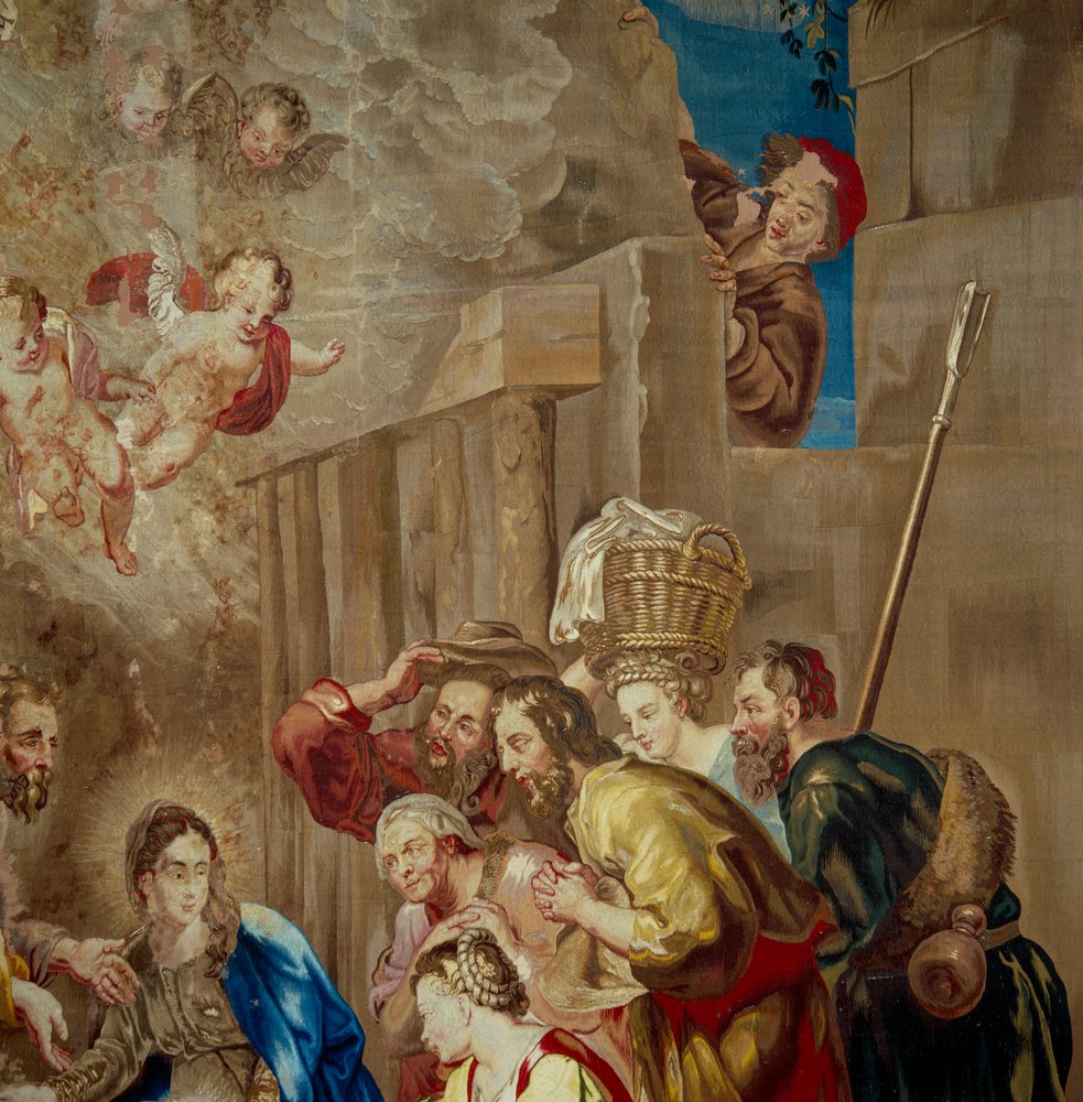 Adoration de l'Enfant Jésus, détail de la tapisserie de l'école flamande, c.1600-50 - Peter Paul after Rubens