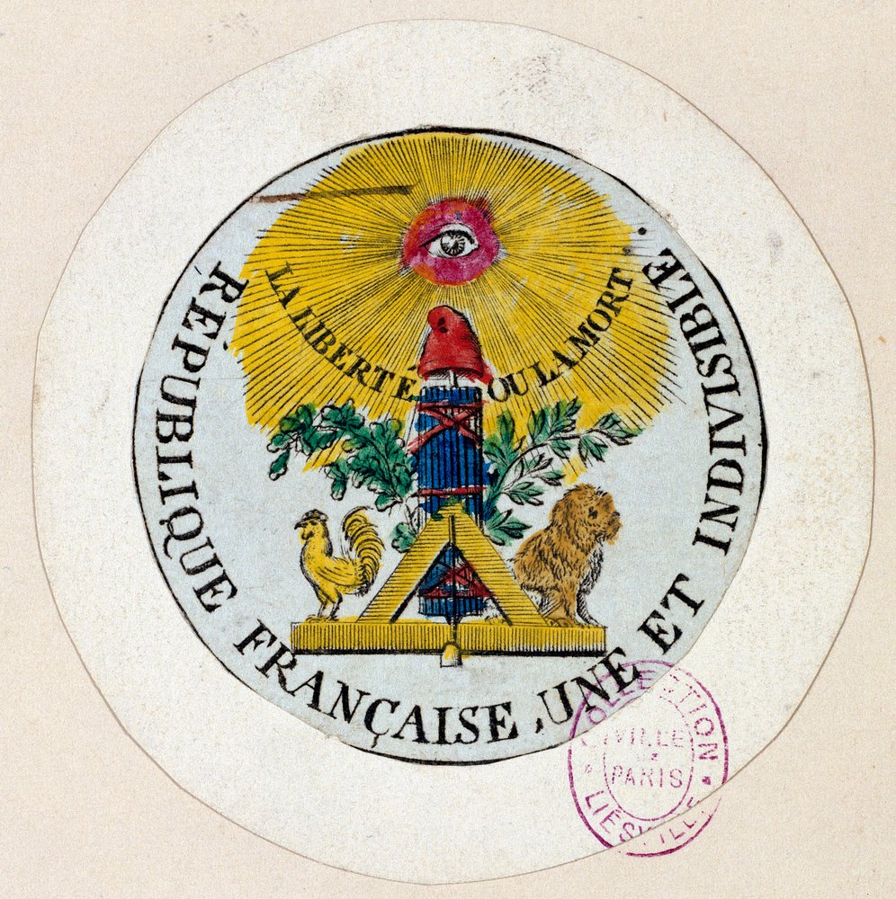 Révolution française : sceau décoré de symboles de la République et de la franc-maçonnerie. Gravure de Philippe Auguste Hennequin (1762-1833), 1792. Paris, musée Carnavalet - Philippe Auguste Hennequin