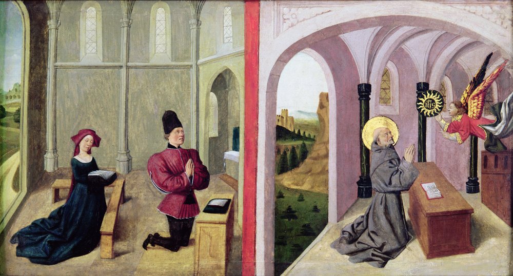 Saint Bernardin de Sienne avec deux donateurs, 1460-70 - Pierre Villatte