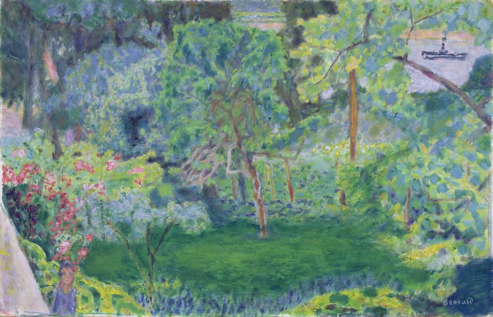 Pierre Bonnard、PERSONNAGES DANS UN PARC Girl Playing with a Dog (Vivette Terrasse), 1913 - Pierre