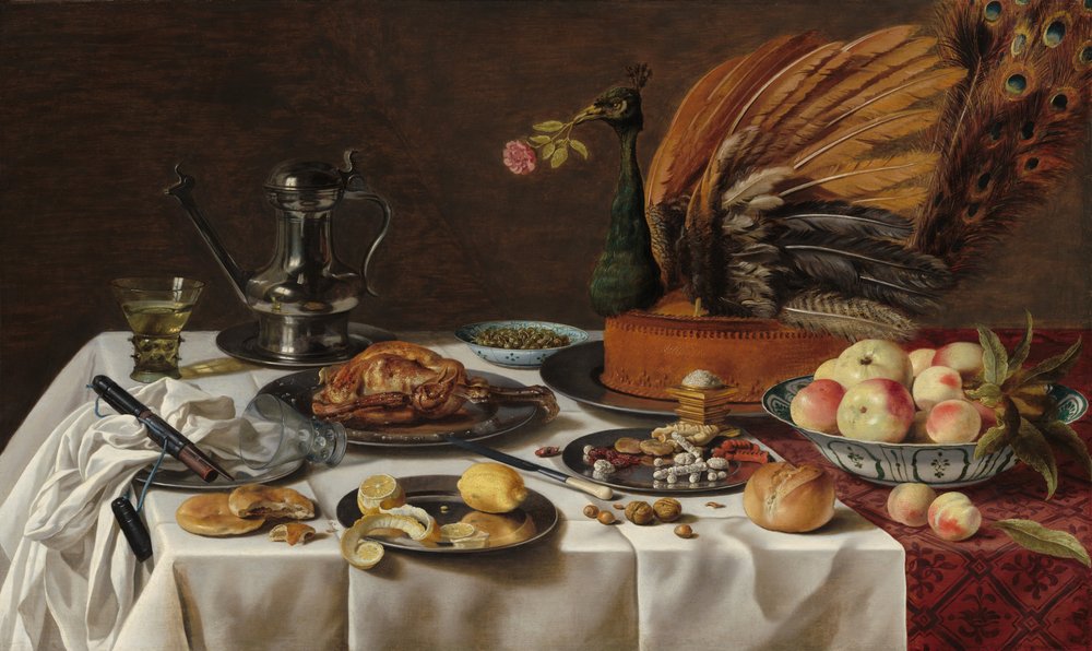 Nature morte avec pâté de paon, 1627. - Pieter Claesz