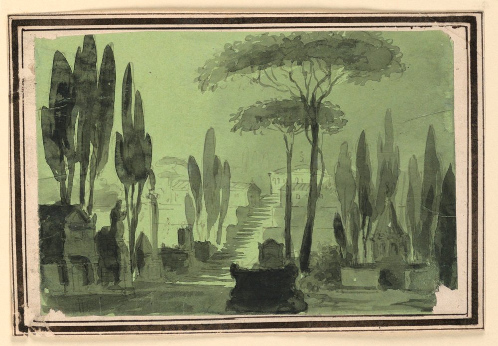Décor de scène, escaliers entre les tombes - Pietro Narducci