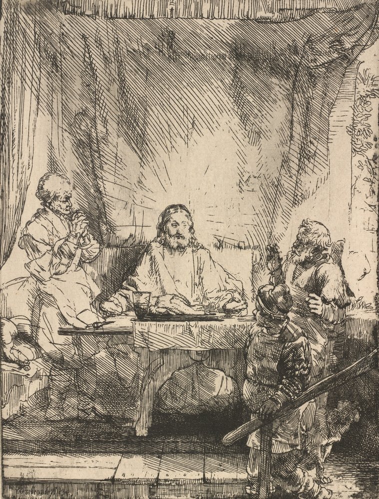 Christ à Emmaüs (la grande plaque) - Rembrandt van Rijn