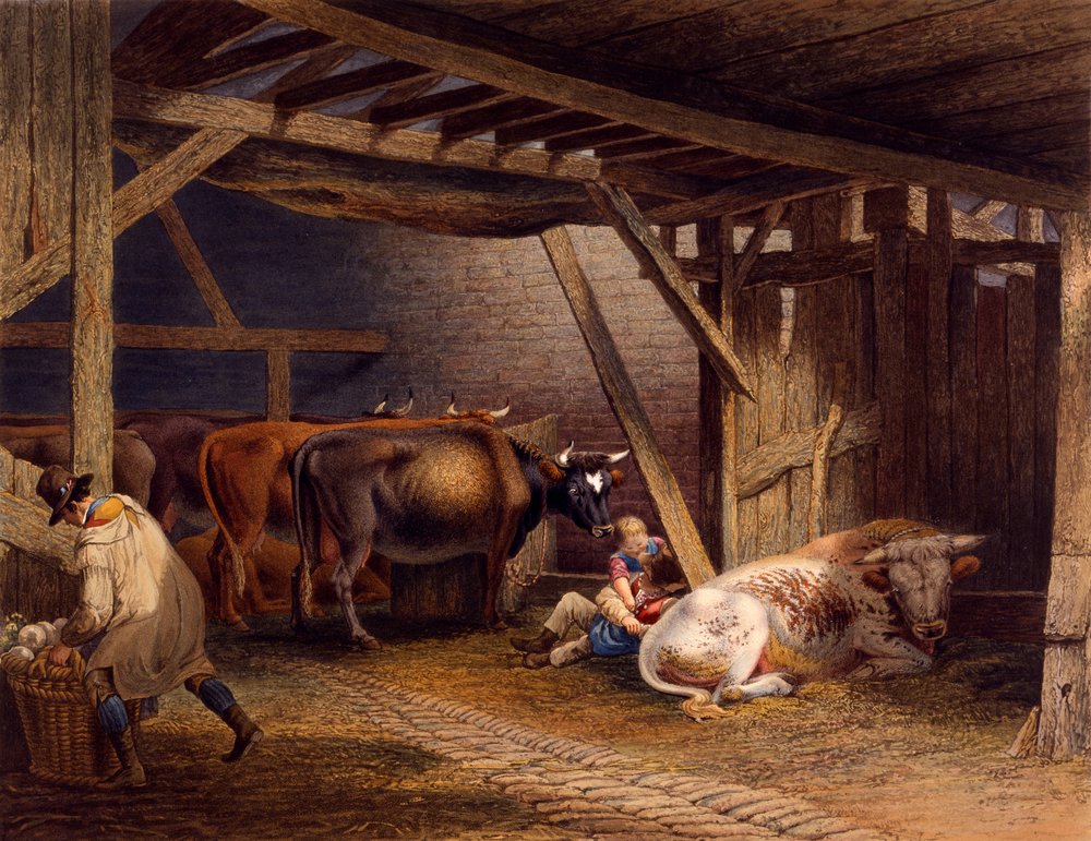Étable à vaches | Robert Hills | Estampe d'art