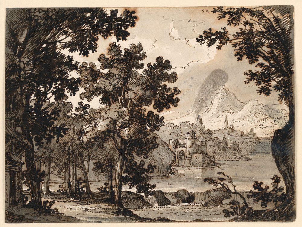 Décor de scène : Paysage avec cabane, pour l
