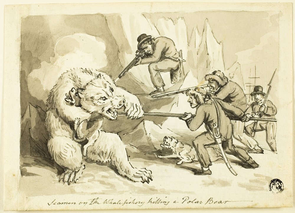 Marins à la pêche à la baleine tuant un ours polaire (recto); Coquillage (verso) - Samuel Howett