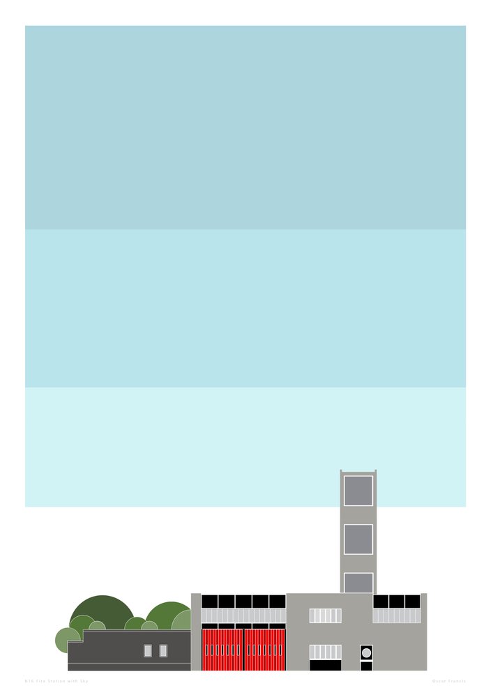 Caserne de pompiers, 2014 (impression graphique giclée) - Sarah Evans