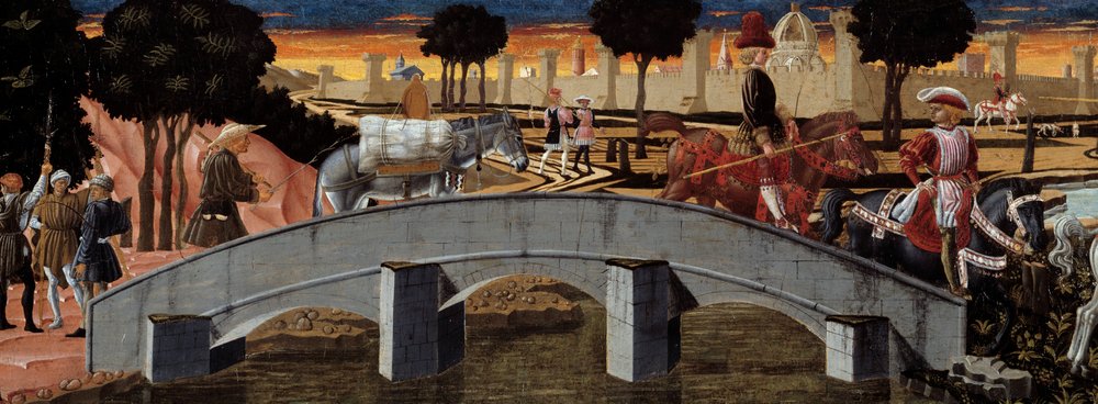 Passagers traversant un pont. (détail) - School Florentine